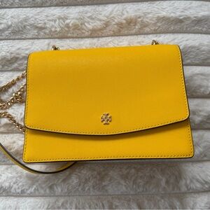 Tory Burch Yellow Robinson Convertible Shoulder Bag w/ Gold Chain